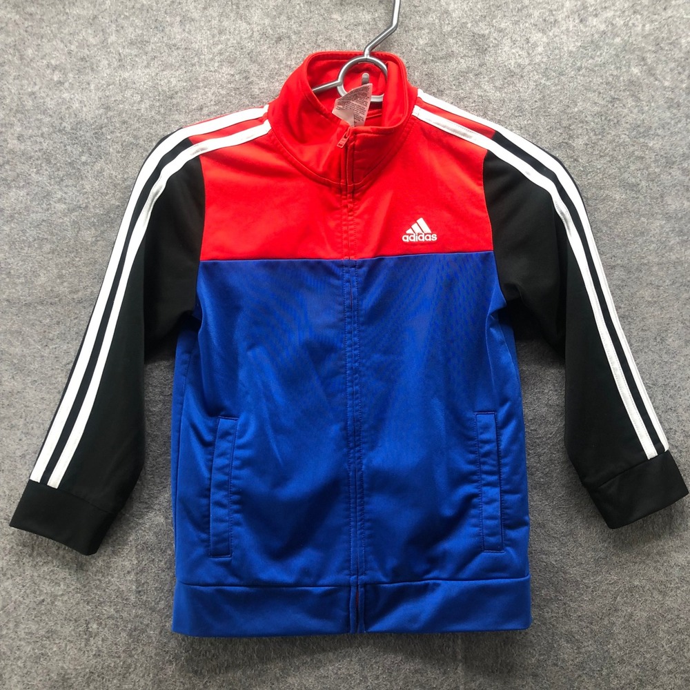 Adidas Kids Size 7 Track Jacket 3 Striped Lightweight Active Red Blue White‎
